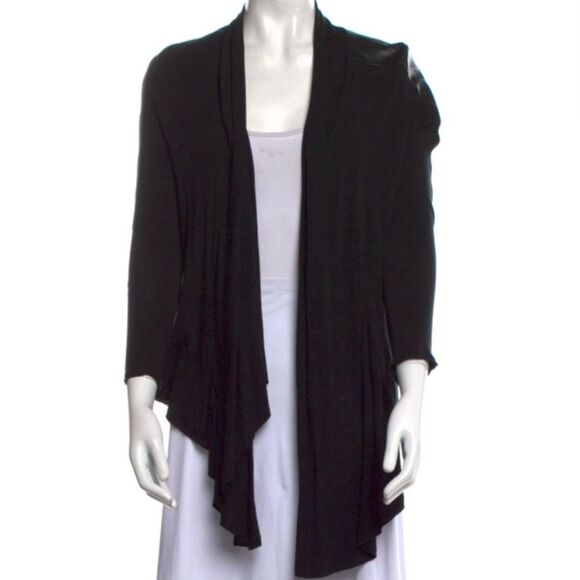 Alice + Olivia Black Tencel Italian Lamb Leather Details Open Cardigan Size L - Picture 1 of 12